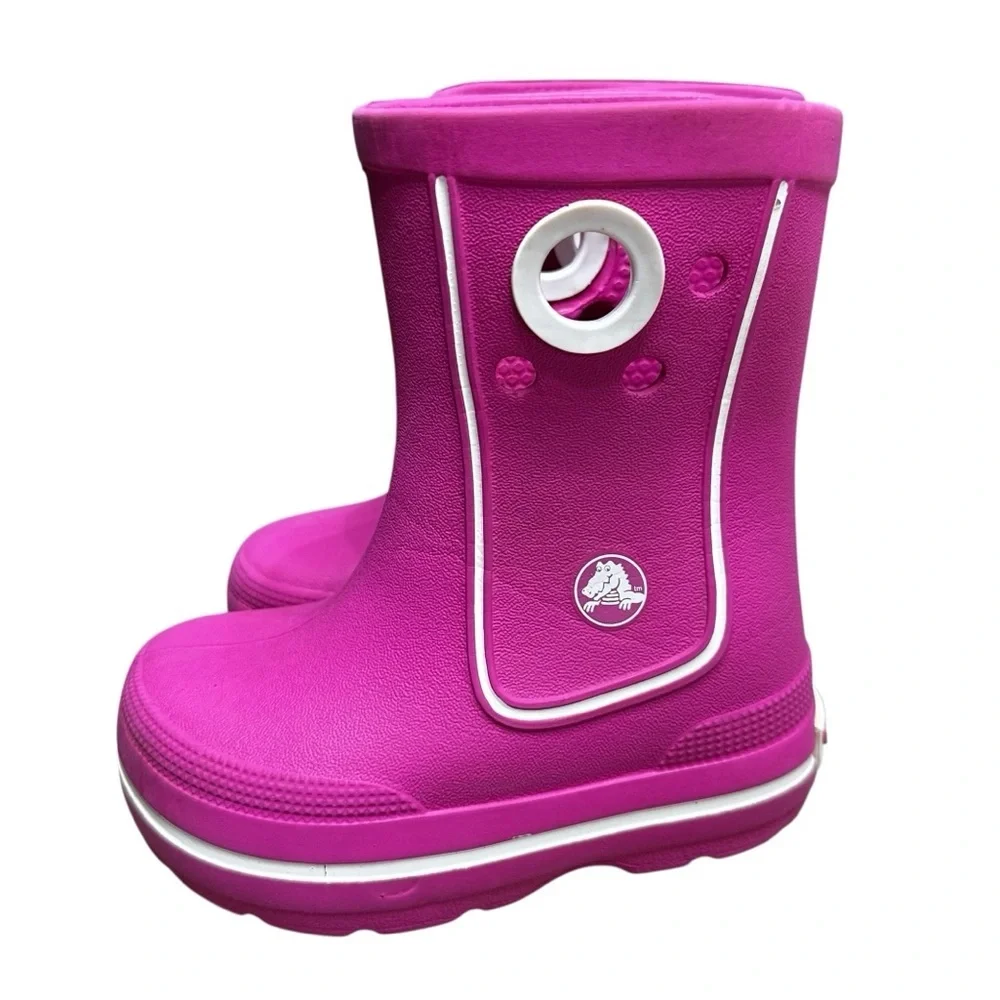 CROCS Pink Rain Boots Size 6/7 Toddler Slip On Comfy Rubber Girly